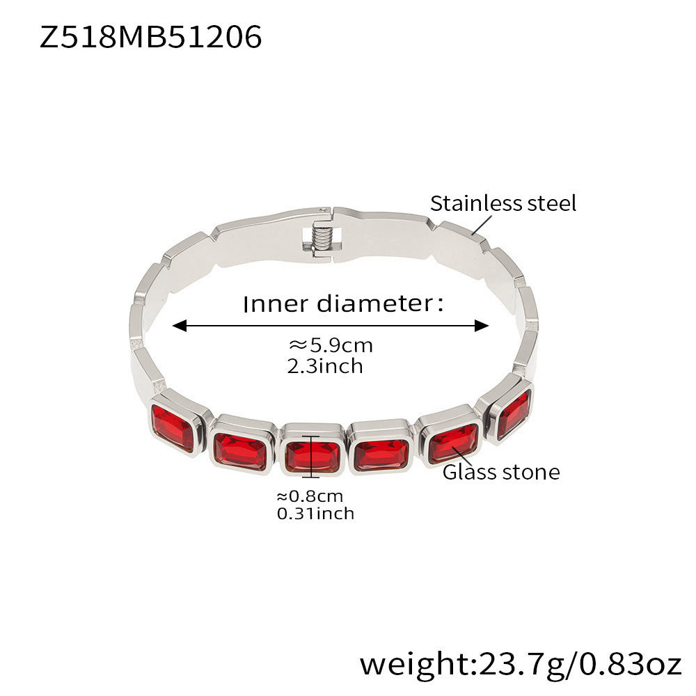 B廠【Z518】不鏽鋼方形彩色玻璃石手鐲ins小眾設計歐美潮酷飾品鍍18k金不掉色
 25.12-2