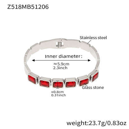 B廠【Z518】不鏽鋼方形彩色玻璃石手鐲ins小眾設計歐美潮酷飾品鍍18k金不掉色
 25.12-2