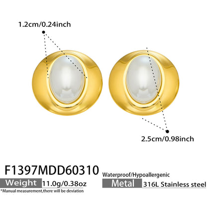 B廠【F1397】歐美高質感高光貝母圓形耳環不鏽鋼18k鍍金耳環ins風小眾時尚耳環
 26.03-3