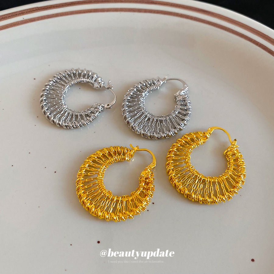 A廠【WE4114】18k真金電鍍鏤空圓形編織耳環金屬風小眾潮流耳環輕奢高級感耳飾
 25.10-5