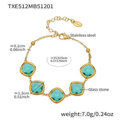 B廠【TXP512】不銹鋼正方形切面玻璃石手鍊項鍊耳環套裝歐美風潮酷氣質珠寶首飾
 25.12-2