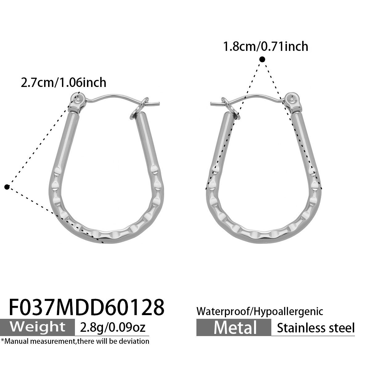 B廠【F037】ins小眾個性設計時尚U型壓花耳環歐美簡約氣質耳環不鏽鋼鍍18k金
 26.02-1