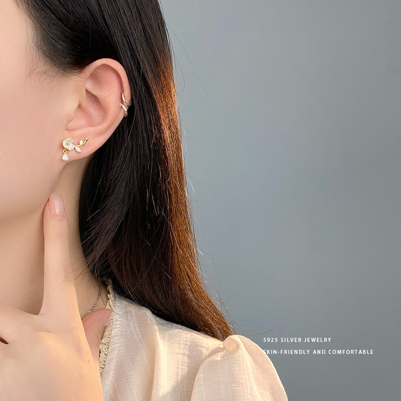 E廠【YC9297E】S925純銀精美水滴鑽花朵樹葉耳環女夢幻絕美仙女風耳飾品 24.05-4