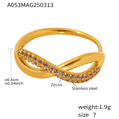 B廠【A053】新款彩色鋯石交叉細麻花食指戒不鏽鋼18K真金小眾通勤指環 25.03-3