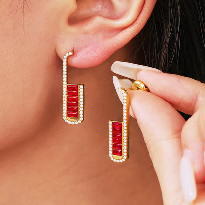 B廠【F403】不鏽鋼長方形耳石漸層綠滿鑽耳環 18k金時尚搭搭珠寶飾品 25.07-4