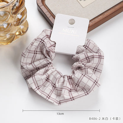 C廠【B486】卡裝高級感大腸圈髮繩時尚方格紋寬頭繩布藝髮飾皮筋高馬尾髮圈
 25.10-5「C廠-單筆結帳需滿，NT$500出貨(不含運費)」