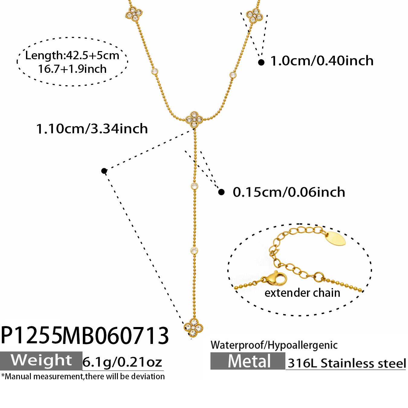 B廠【P1255】歐美簡約四葉花鑲嵌水鑽吊墜項鍊不鏽鋼18k金 百搭時尚女飾品項鍊
 26.07-4