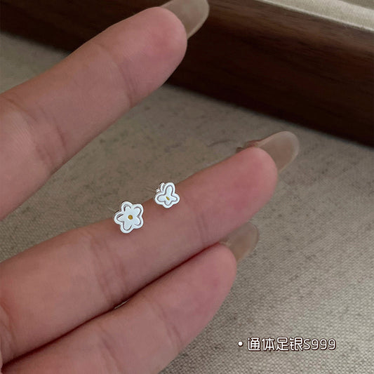 E廠【XDQ10706E】簡約小巧S999純銀不對稱花朵耳環女小清新甜美蝴蝶百搭耳飾潮
 26.04-3