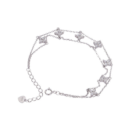 E廠【XDQ0708S】S925純銀韓版精緻四葉草雙層手鍊女輕奢時尚七朵花氣質手飾品
 25.12-2