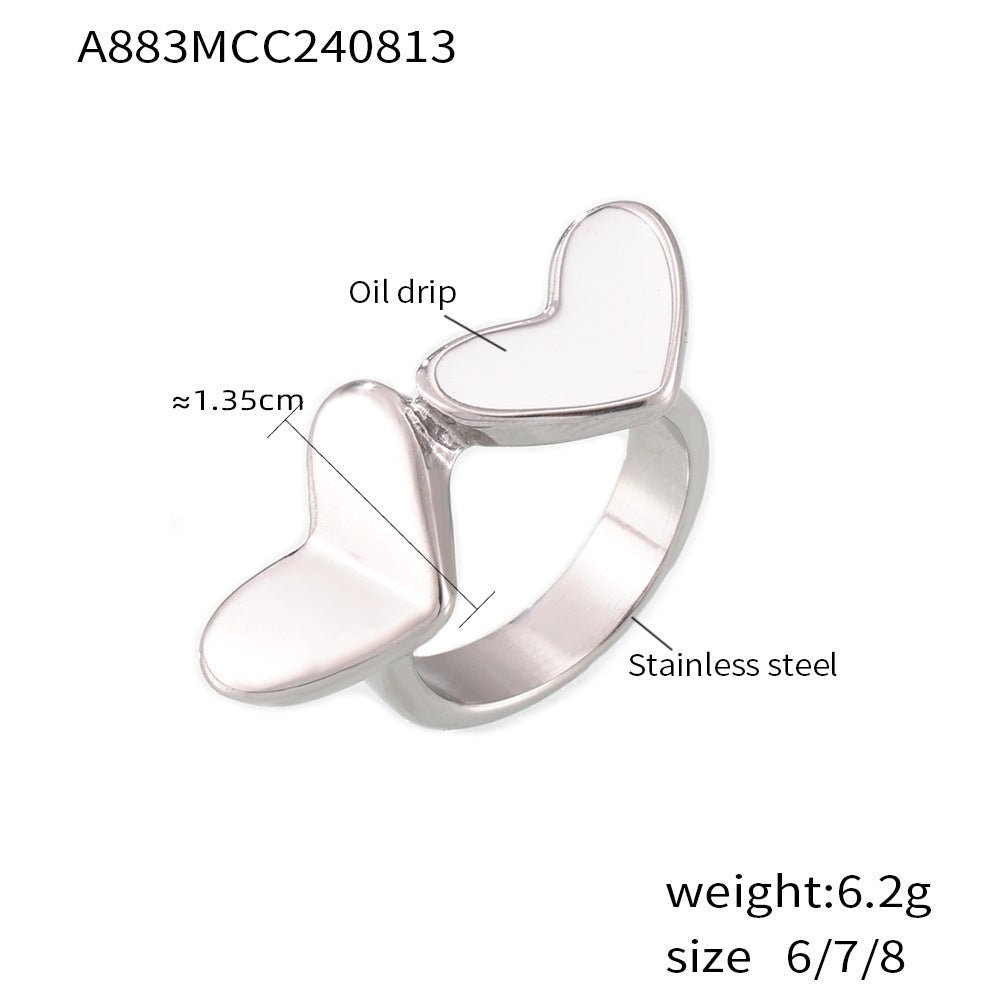 B廠【A883】法式marka心心相印彩釉食指戒小眾ins風不銹鋼鍍18K真金戒指 24.08-3