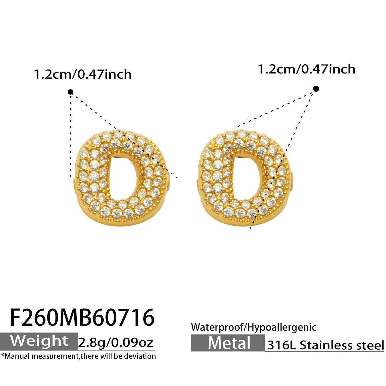 B廠【F260】新款熱銷鋯石26個英文字母不銹鋼鍍18k金 歐美輕奢女飾品耳環
 26.07-4