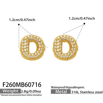 B廠【F260】新款熱銷鋯石26個英文字母不銹鋼鍍18k金 歐美輕奢女飾品耳環
 26.07-4