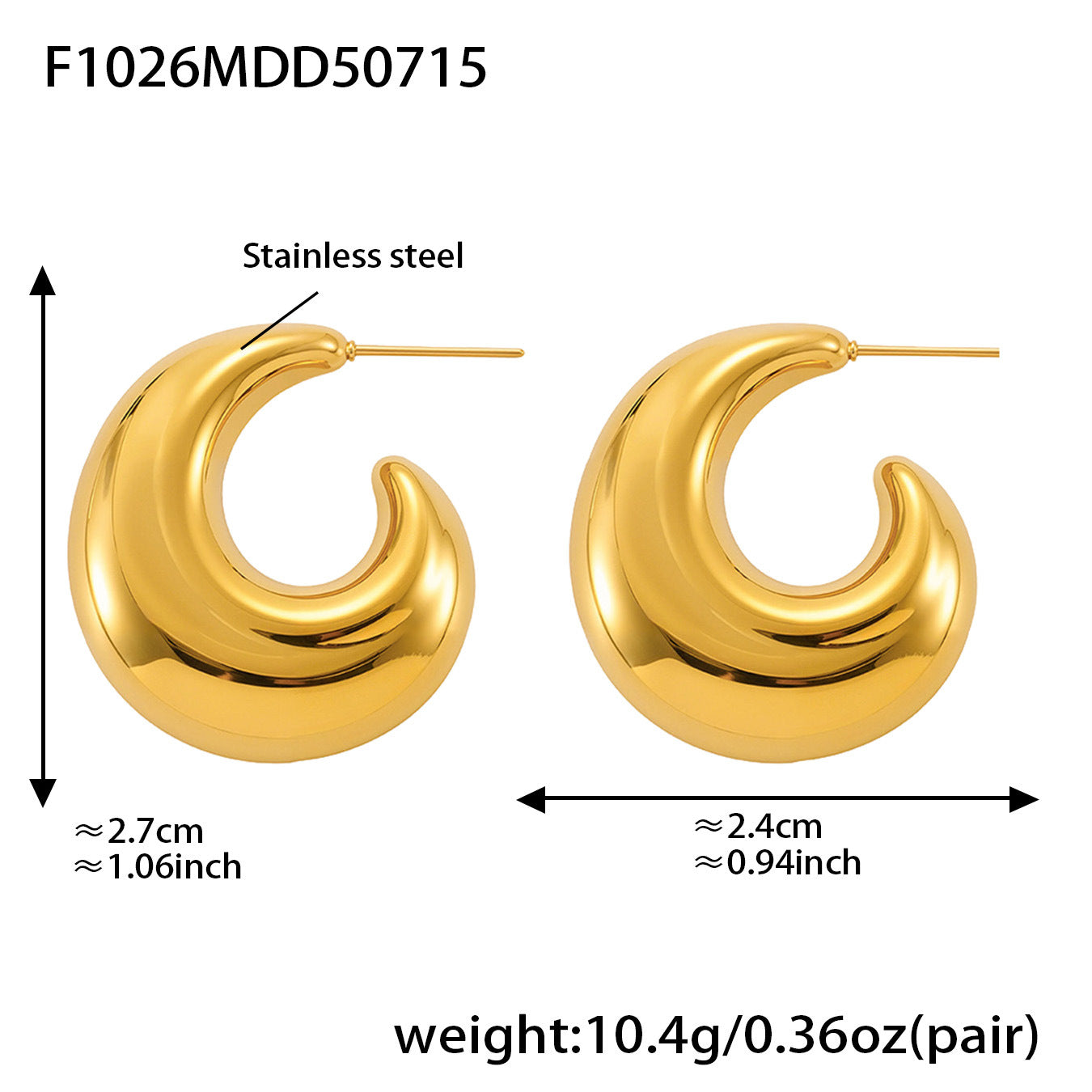 B廠【F1018】不鏽鋼幾何U形空心耳環18k真金歐美時尚百搭個性氣質耳飾 25.07-4