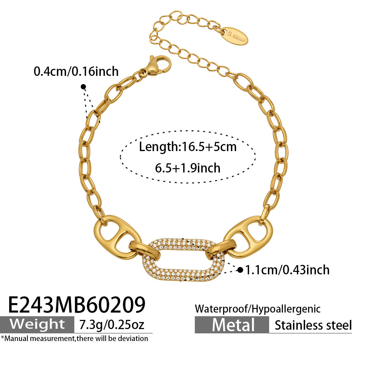 B廠【E223】歐美風氣質百搭日字微鑲鋯石手鍊組合不鏽鋼鍍18k真金時尚冷淡風
 26.03-2