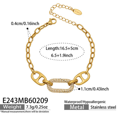 B廠【E223】歐美風氣質百搭日字微鑲鋯石手鍊組合不鏽鋼鍍18k真金時尚冷淡風
 26.03-2