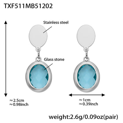 B廠【TXP511】不鏽鋼幾何橢圓切面玻璃石包邊項鍊手鍊耳環組鍍18k金跨國首飾
 25.12-2