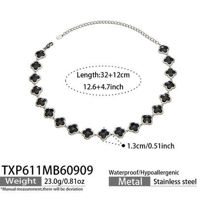 B廠【TXP611】謎麗港風顯貴四葉花不鏽鋼鍍金紅玻璃簡約小眾項鍊手鍊耳飾飾品女
 26.09-3