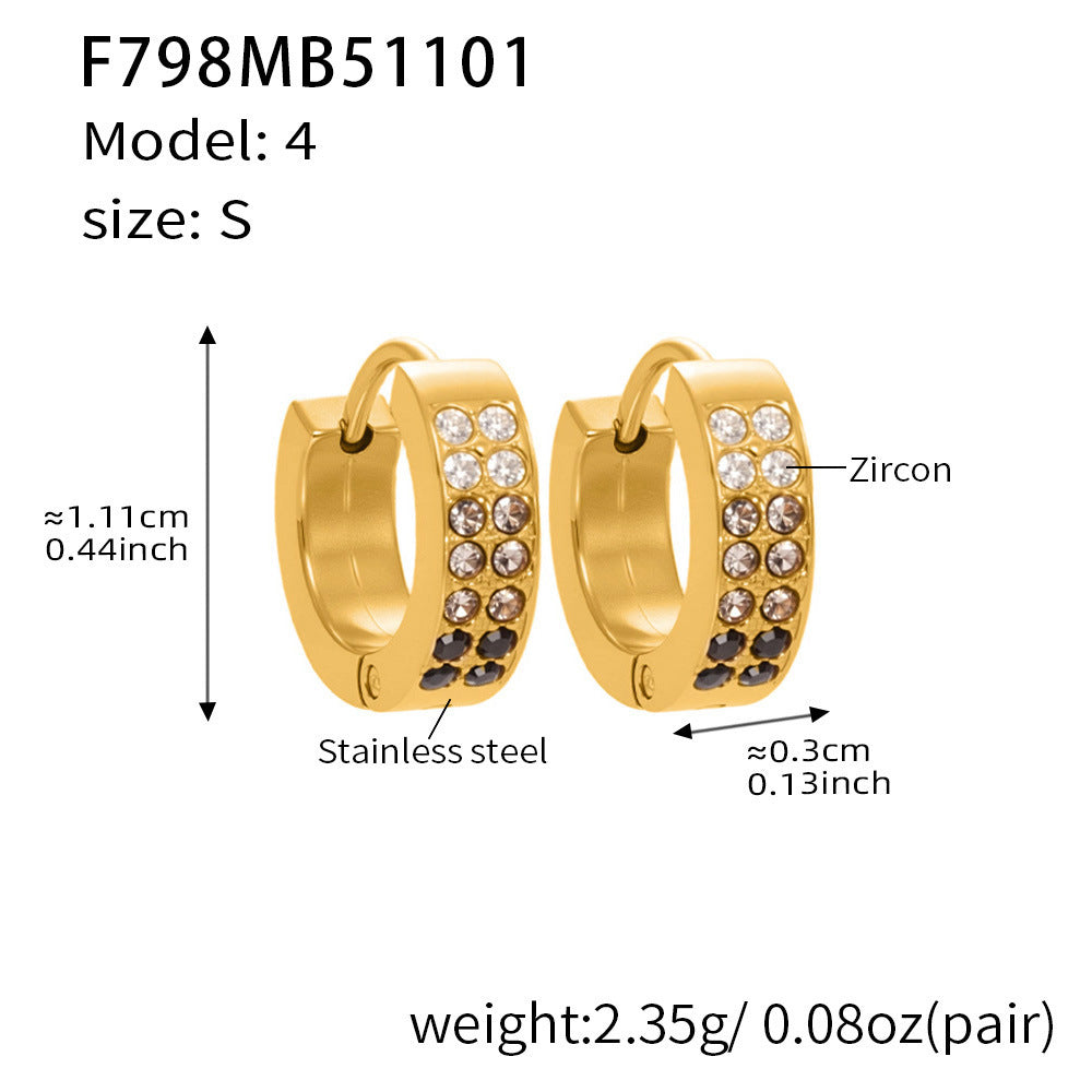 B廠【F798】簡約C型鑲彩鑽拼色鋯石耳扣不鏽鋼鍍18k真金輕奢小眾耳環女
 25.11-1