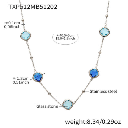 B廠【TXP512】不銹鋼正方形切面玻璃石手鍊項鍊耳環套裝歐美風潮酷氣質珠寶首飾
 25.12-2