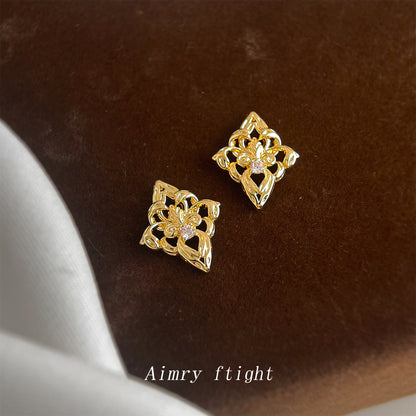 A廠【7164】鳶尾花原創設計微鑲鋯石925銀針鍍14K時尚高級感輕奢風耳飾耳環女
 25.11-4