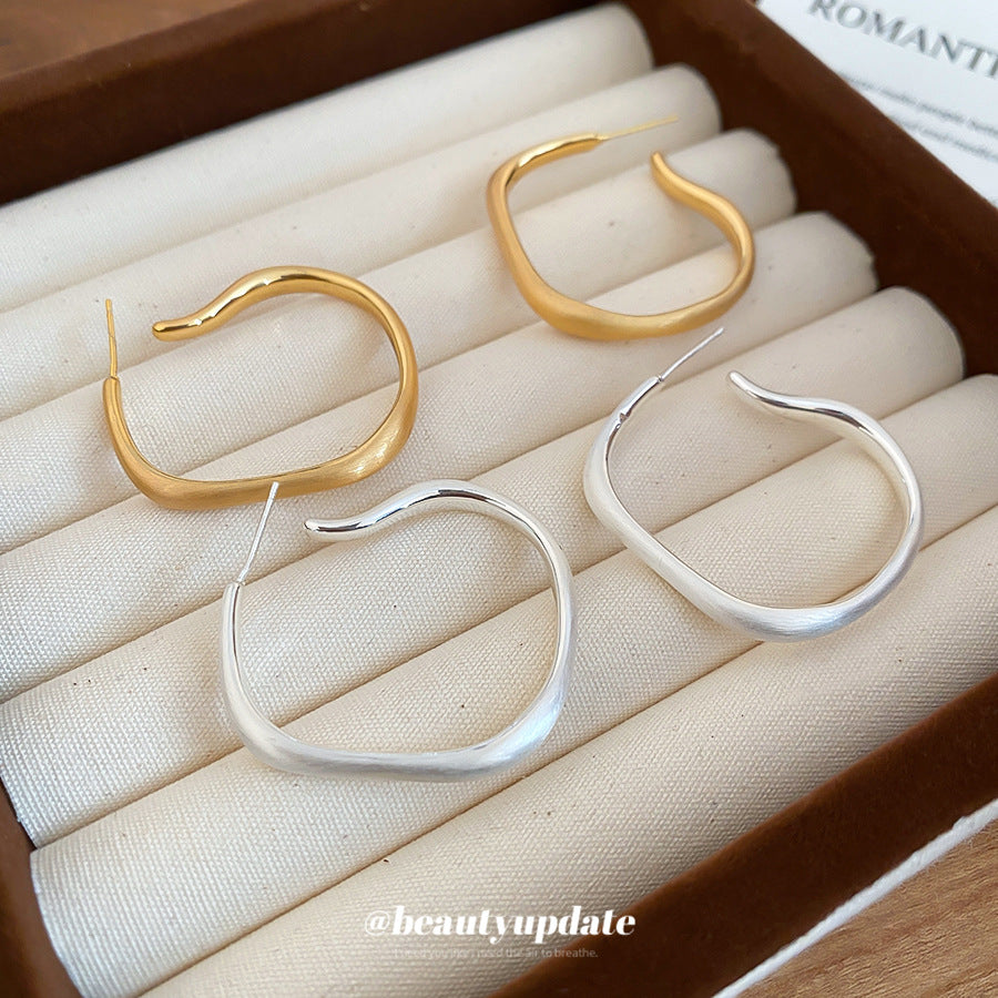 A廠【HE25734】真金電鍍925銀針不規則霧面金屬耳圈輕奢高級感耳環冷淡風小眾耳飾女
 25.11-1