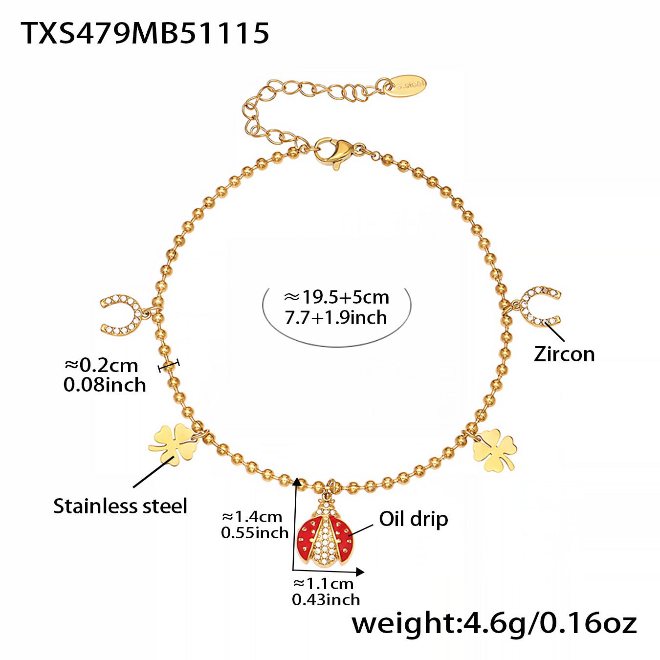 B廠【TXP479】不銹鋼5A鋯石滴油七星瓢蟲多配件吊墜項鍊手鍊耳環腳鍊套裝
 25.11-3