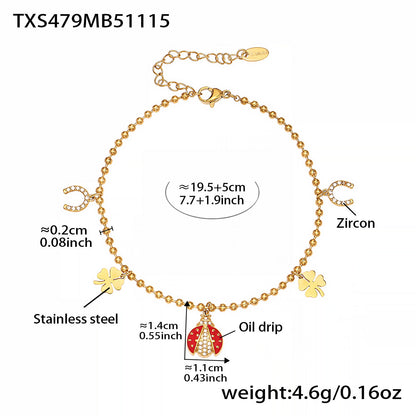B廠【TXP479】不銹鋼5A鋯石滴油七星瓢蟲多配件吊墜項鍊手鍊耳環腳鍊套裝
 25.11-3