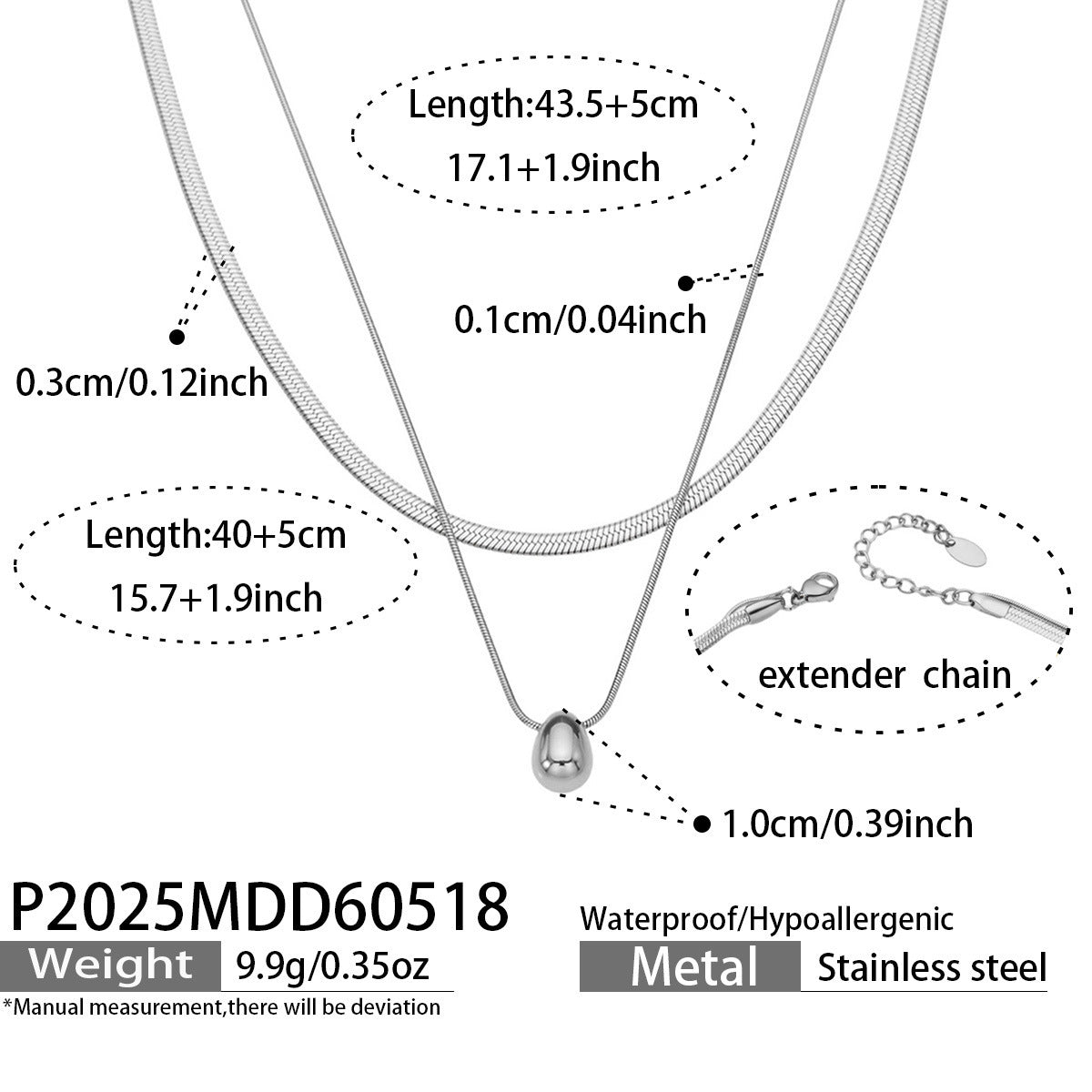 B廠【P2025】歐美ins輕奢時尚幾何圓珠吊墜不鏽鋼鍍18k金刀片鏈條雙層疊戴項鍊
 26.05-4