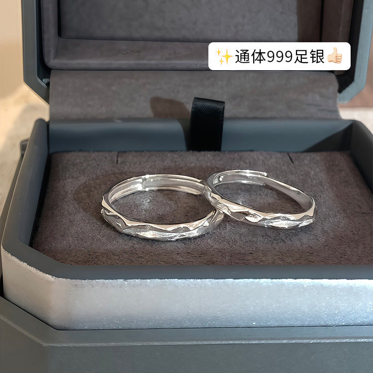 E廠【XDQ8007R】S999純銀高級感不規則肌理情侶戒指小眾精緻糖紙開口對戒男女
 26.06-4