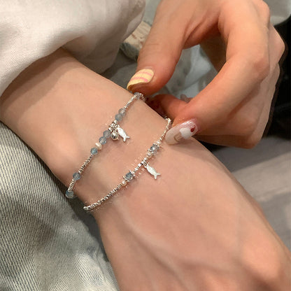 E廠【XDQ0060S】小眾精緻S925純銀藍托帕小魚手鍊女輕奢碎銀子氣質百搭手飾品
 26.04-3