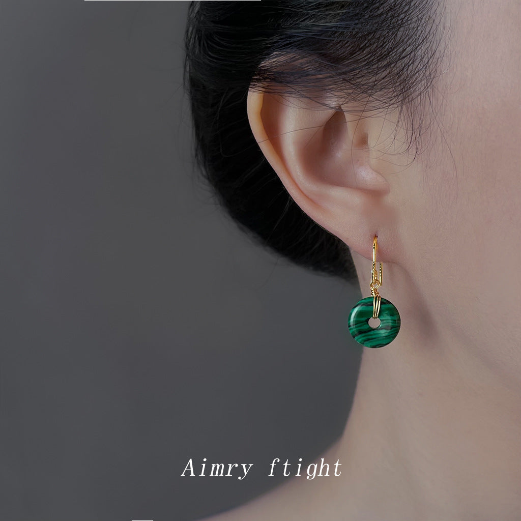 C廠【6940】文藝復古國潮民族風景區飾品平安扣合成孔雀石祖母綠耳飾耳環
 25.10-3