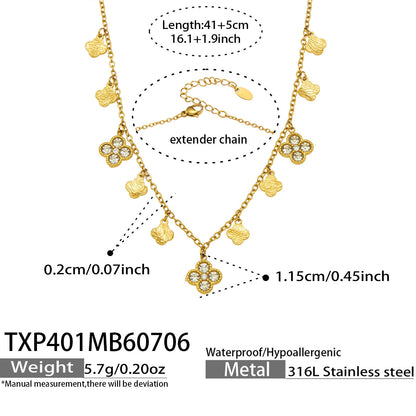 B廠【TXP381】跨境歐美風不鏽鋼超閃滿鋯四葉花多配件DIY手鍊鎖骨鏈飾品女套裝 26.07-2