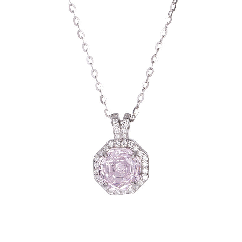 F廠【DQ2348N】S925純銀爆閃八角玫瑰切項鍊女高級感海藍玫瑰鋯石鎖骨鏈
 25.11-1