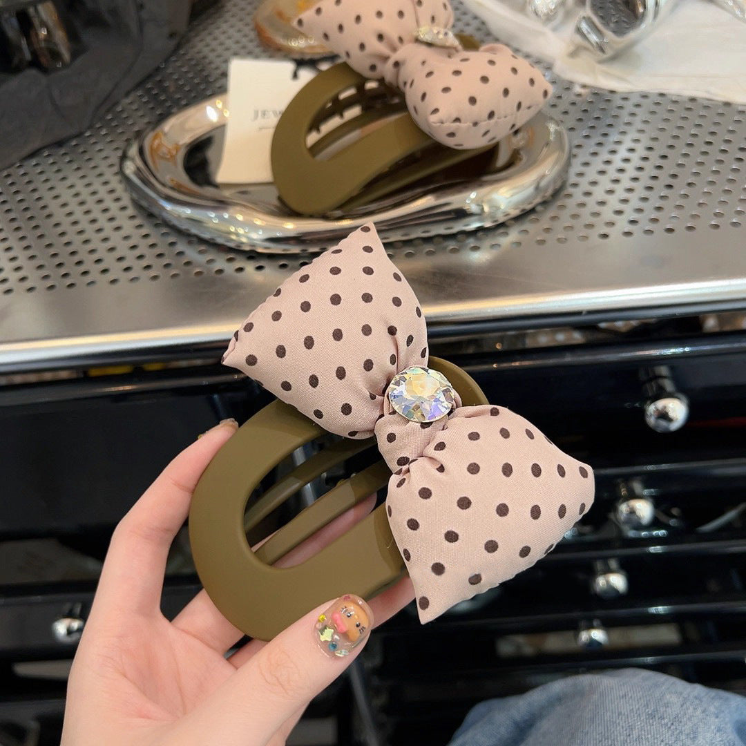 C廠【Y954】東方門新款粉紅波點海綿蝴蝶結髮夾後腦勺盤髮鴨嘴夾大抓夾髮飾
 25.12-3「C廠-單筆結帳需滿，NT$500出貨(不含運費)」