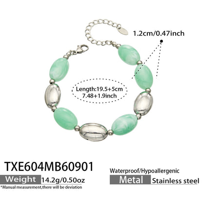 B廠【TXP604】歐美跨境多巴胺串珠不銹鋼鍍金項鍊時尚百搭甜美鎖骨鏈手鍊女套裝
 26.09-1