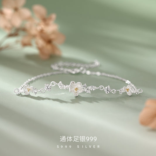 D廠【YC4485SL】足銀S999茉莉花朵手鍊小清新森系甜美溫柔氣質個性小眾手飾
 26.09-2