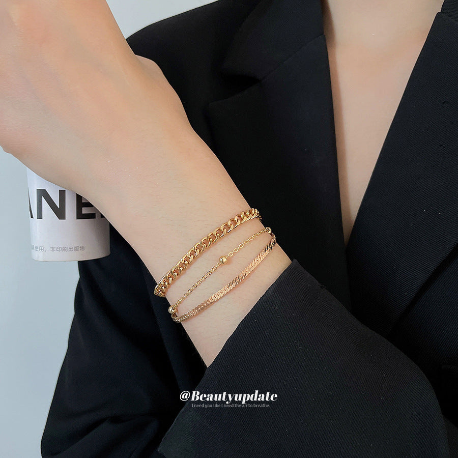 A廠【HB4601】歐美跨國金屬感蛇鍊手鍊三件組時尚百搭氣質手環小眾設計感手飾女
 25.10-1
