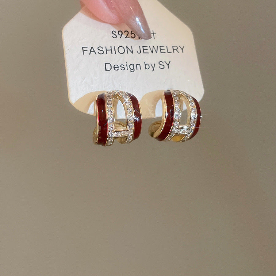 A廠【HE29049】925銀針超閃鋯石滴油C形耳環復古港風氣質耳環耳環輕奢高級感耳飾女
 25.10-5