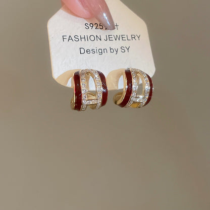 A廠【HE29049】925銀針超閃鋯石滴油C形耳環復古港風氣質耳環耳環輕奢高級感耳飾女
 25.10-5