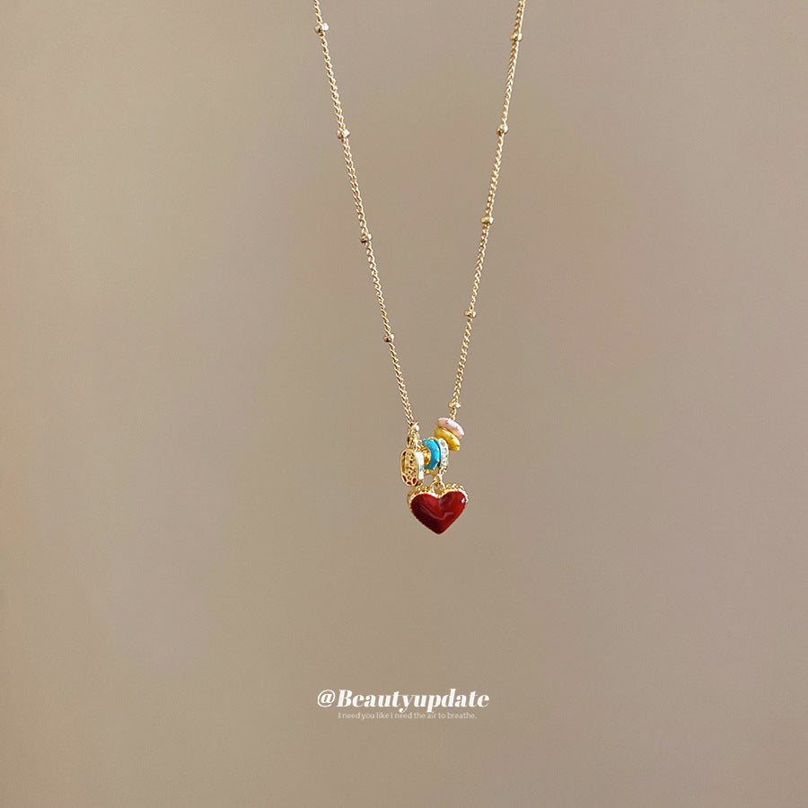 A廠【HN10614】18k真金電鍍滴油貝母愛心項鍊簡約日常通勤鎖骨鏈輕奢小眾頸鍊女
 25.11-2