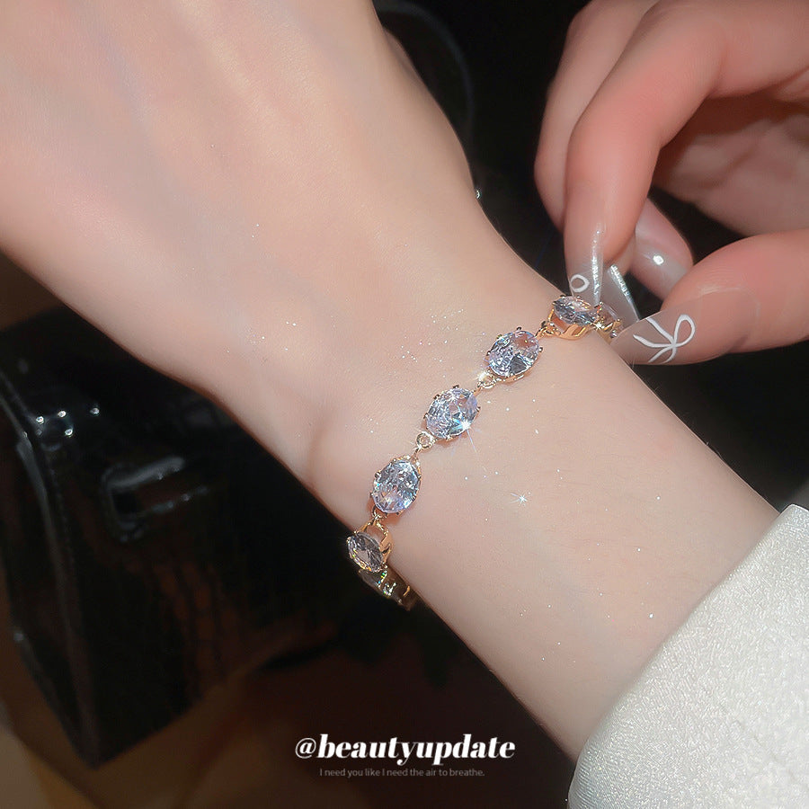 A廠【HB4615】超閃鋯石幾何橢圓形手鍊時尚簡約百搭氣質手環精緻輕奢高級感手飾
 25.10-1