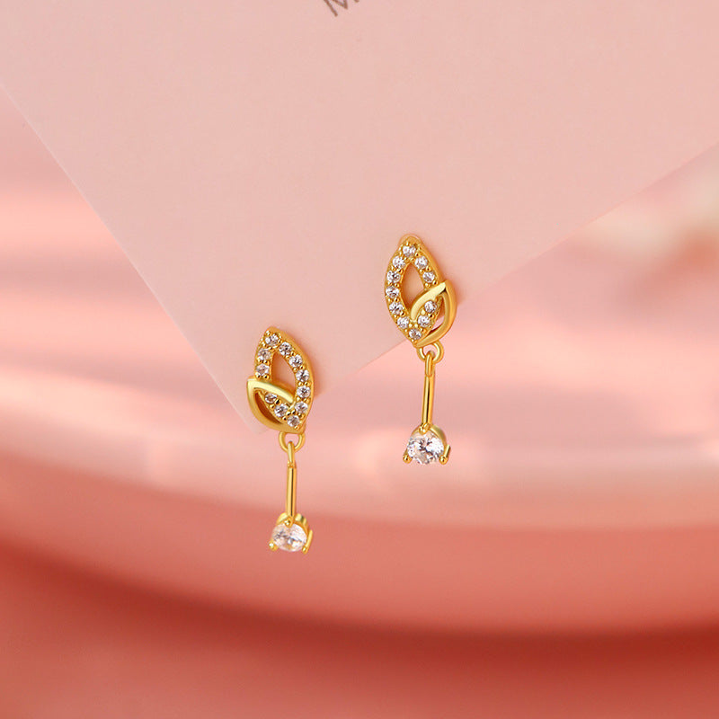 E廠【YC4083E】S999足銀精美樹葉鋯石耳環女森系輕奢氣質小眾高級感耳飾
 25.10-3