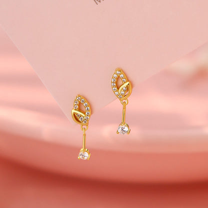 E廠【YC4083E】S999足銀精美樹葉鋯石耳環女森系輕奢氣質小眾高級感耳飾
 25.10-3