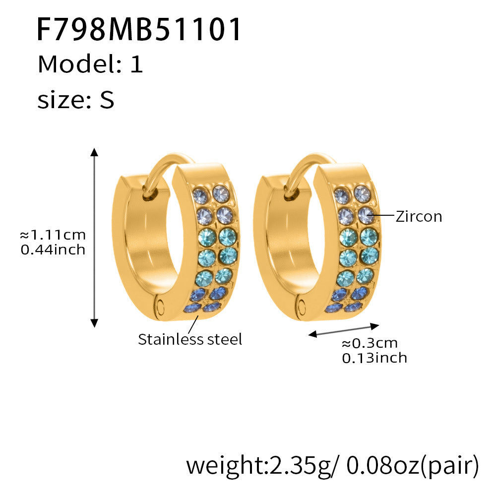 B廠【F798】簡約C型鑲彩鑽拼色鋯石耳扣不鏽鋼鍍18k真金輕奢小眾耳環女
 25.11-1