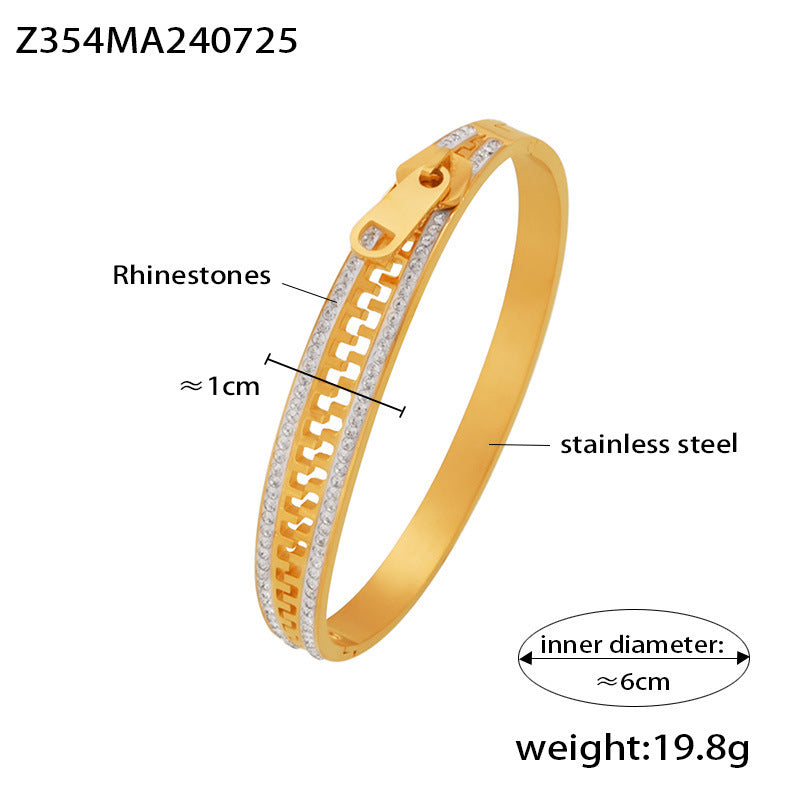 B廠【Z354】歐美風新款拉鍊滿鑽手環個性創意設計感不鏽鋼鍍18k金不掉色飾品 24.07-5