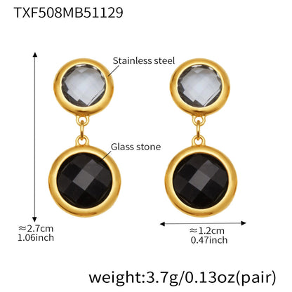 B廠【TXE508】不鏽鋼滿鑽鋯石切面包邊玻璃石手鍊耳環鍍18k真金首飾組不掉色
 25.12-1
