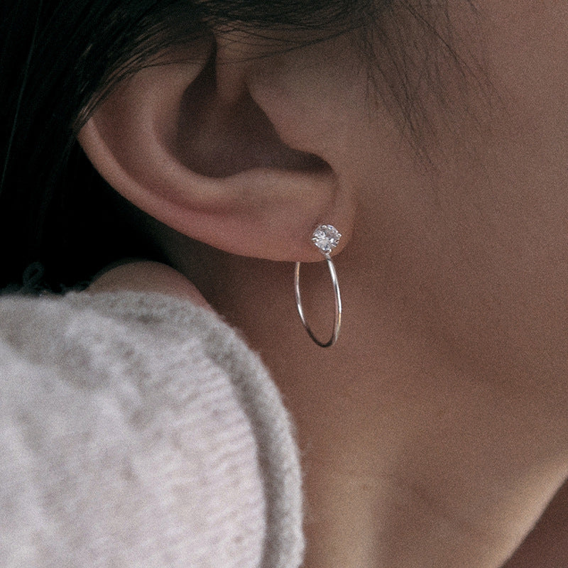 E廠【XDQ11680E】通體S925純銀單鑽素圈耳環冷淡風高級感鑲鋯石氣質耳環耳飾女
 25.11-4