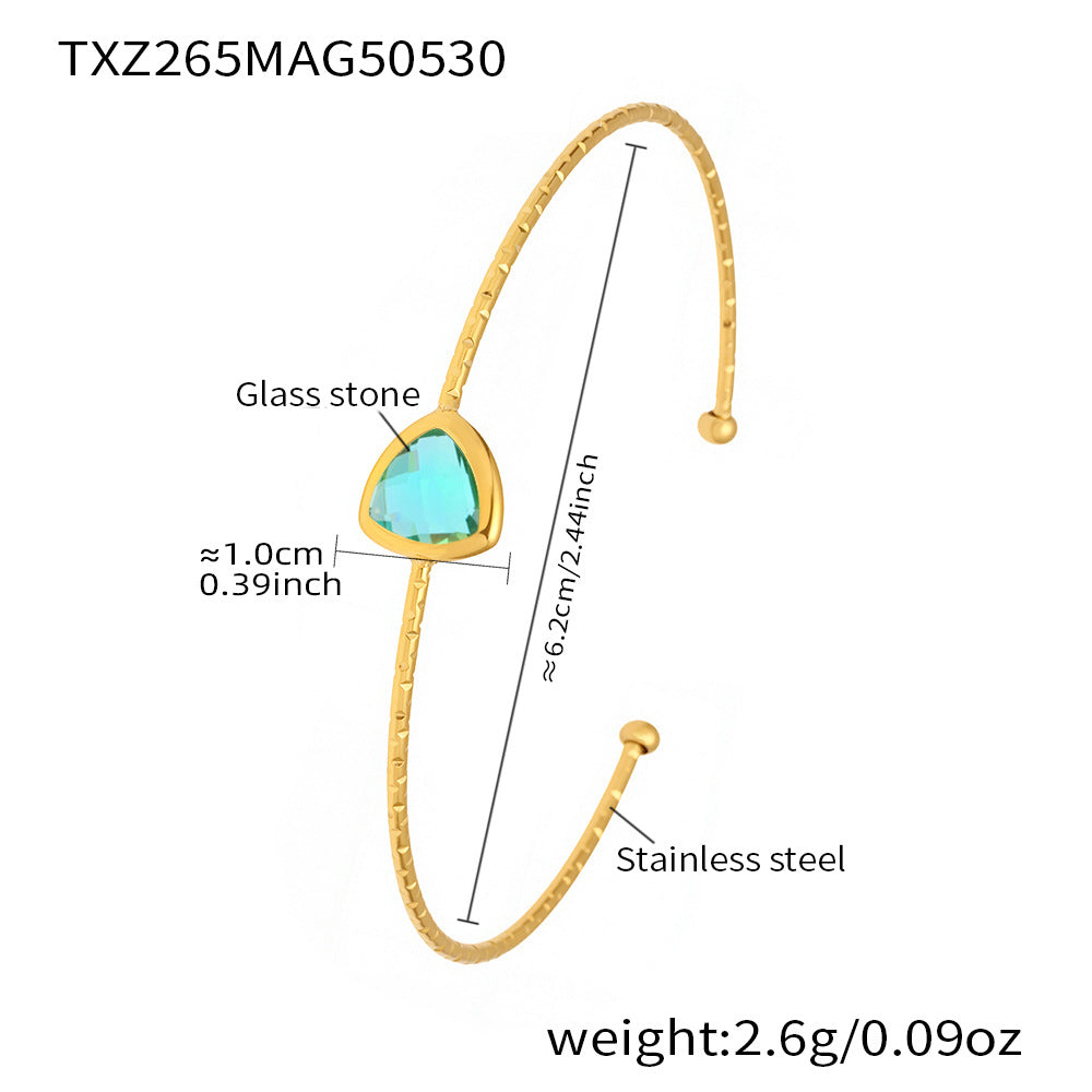 B廠 【TXZ265】跨境新款捷克玻璃開口鈦鋼手鐲不掉色小眾設計簡約時尚手環 25.06-1