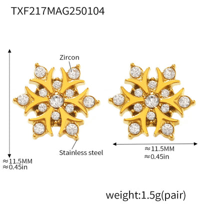B廠【TXF217】手工鑲嵌鋯石雪花耳環不鏽鋼鍍18K真金小眾時尚通勤耳飾女 25.01-2