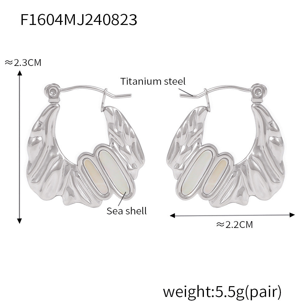 B廠【F1604】歐美不規則時尚18k金貝殼耳環輕奢復古鈦鋼耳扣chic風不掉色耳環 24.08-5